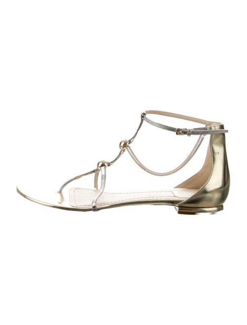 Christian Dior Leather Chain-Link Accents T-Strap Sandals