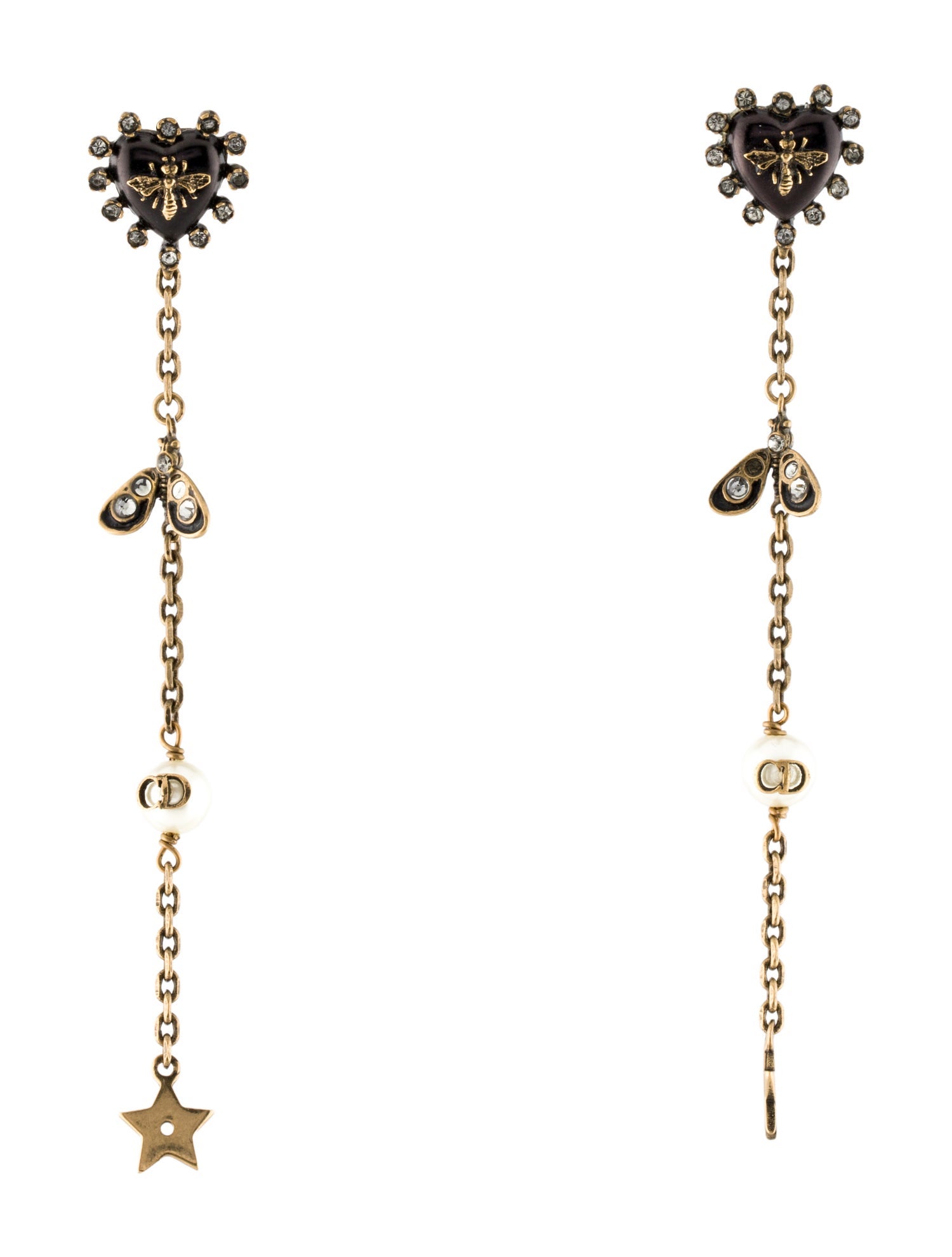 Christian Dior Faux Pearl & Crystal Bee Drop Earrings
