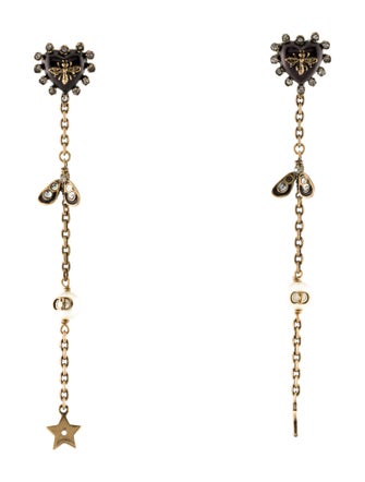 Christian Dior Faux Pearl & Crystal Bee Drop Earrings