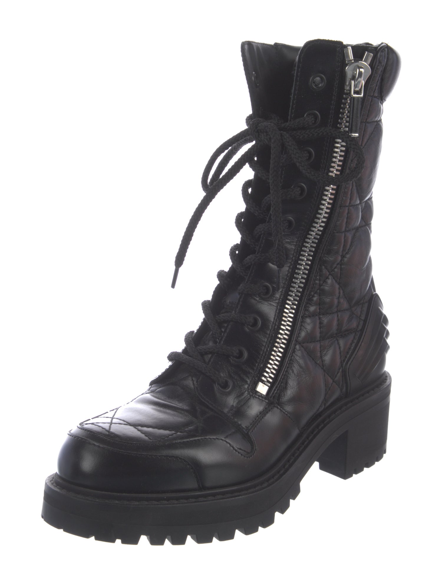 Christian Dior Cannage Pattern Leather Combat Boots