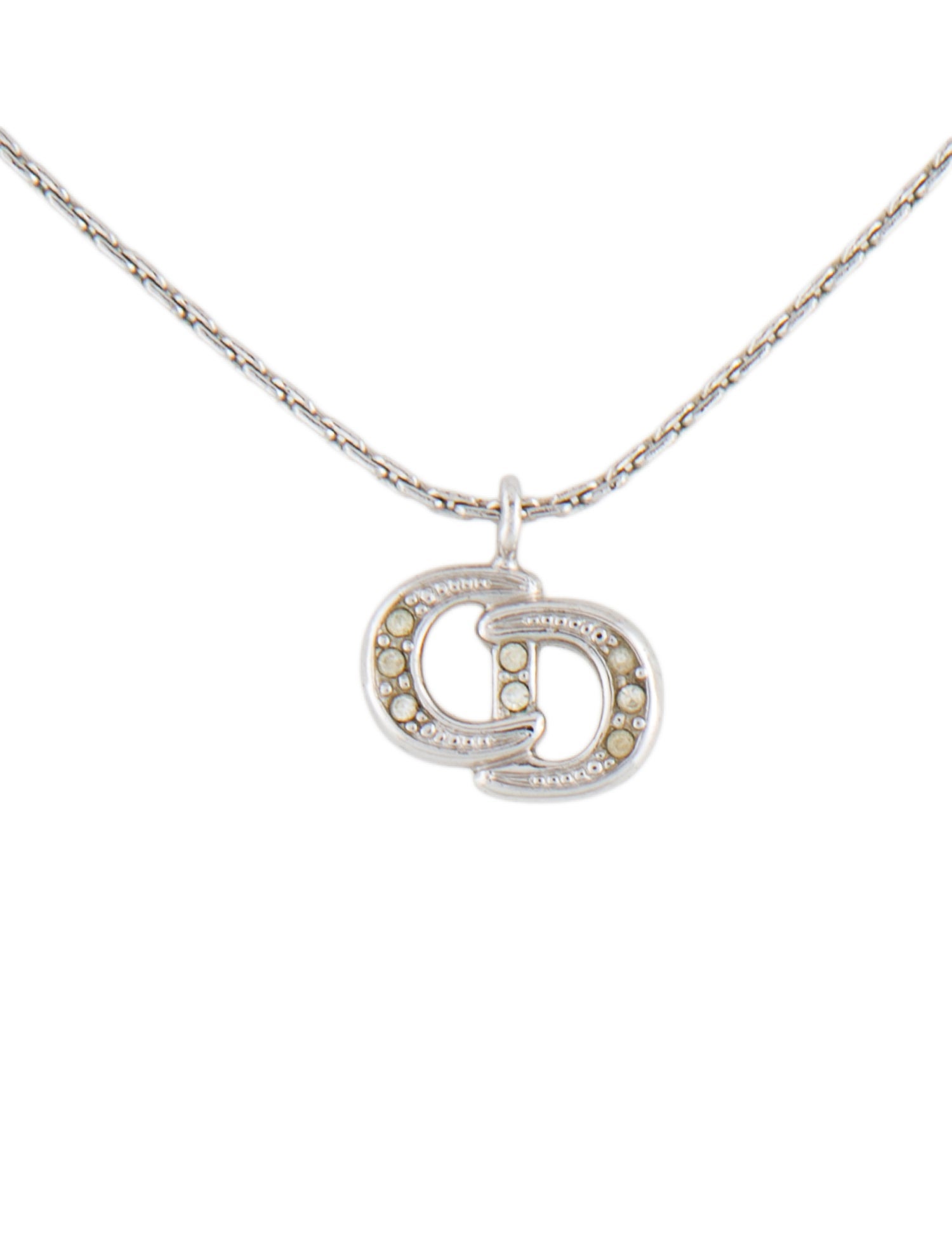 Christian Dior Vintage Crystal CD Pendant Necklace