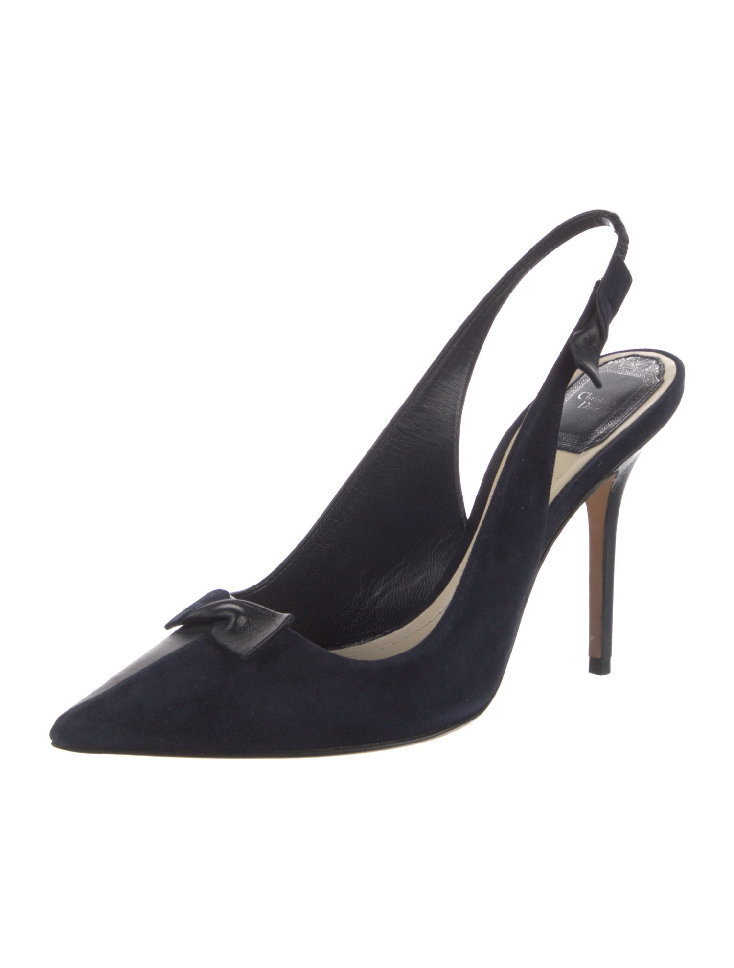 Christian Dior Leather Bow Accents Slingback Pumps