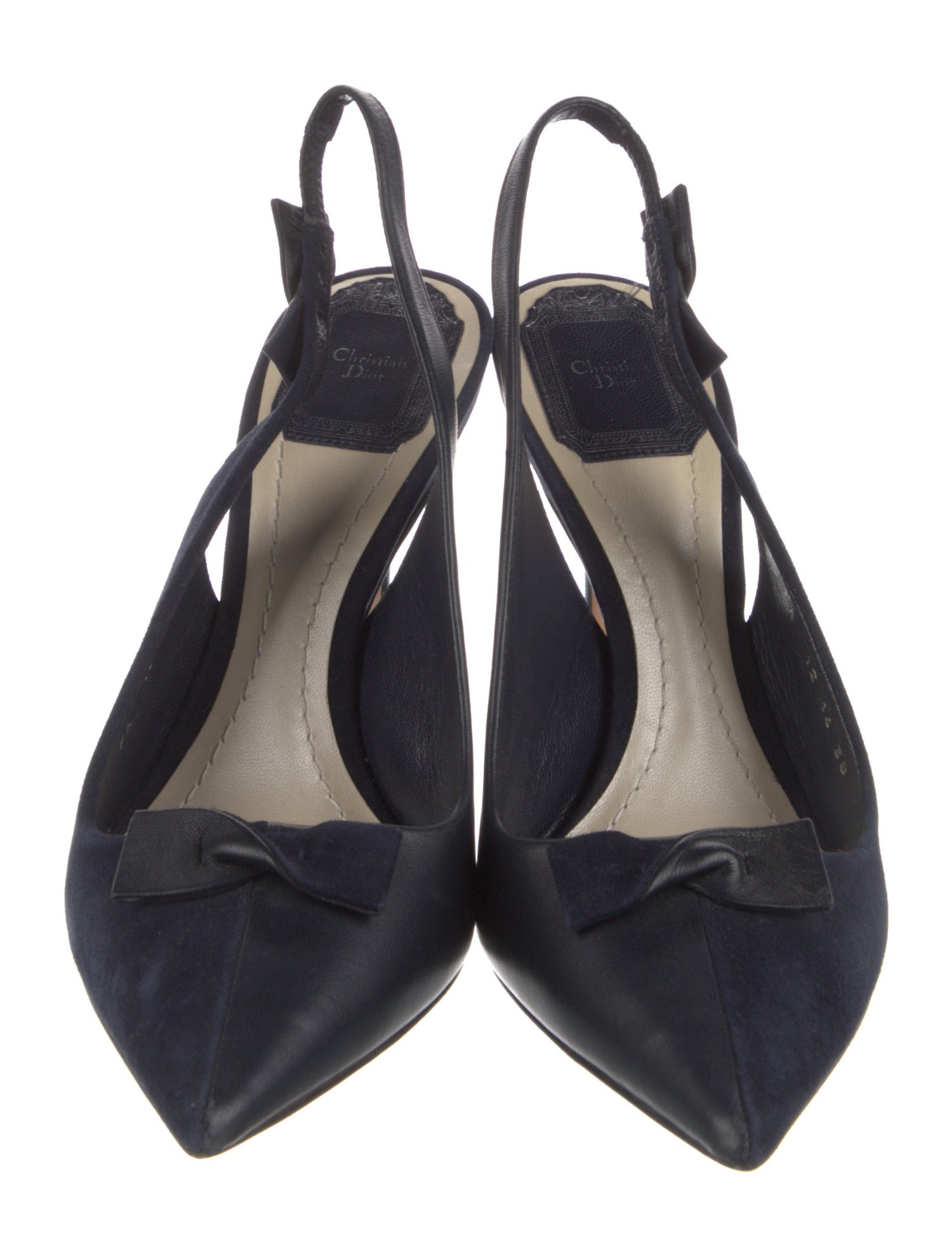 Christian Dior Leather Bow Accents Slingback Pumps