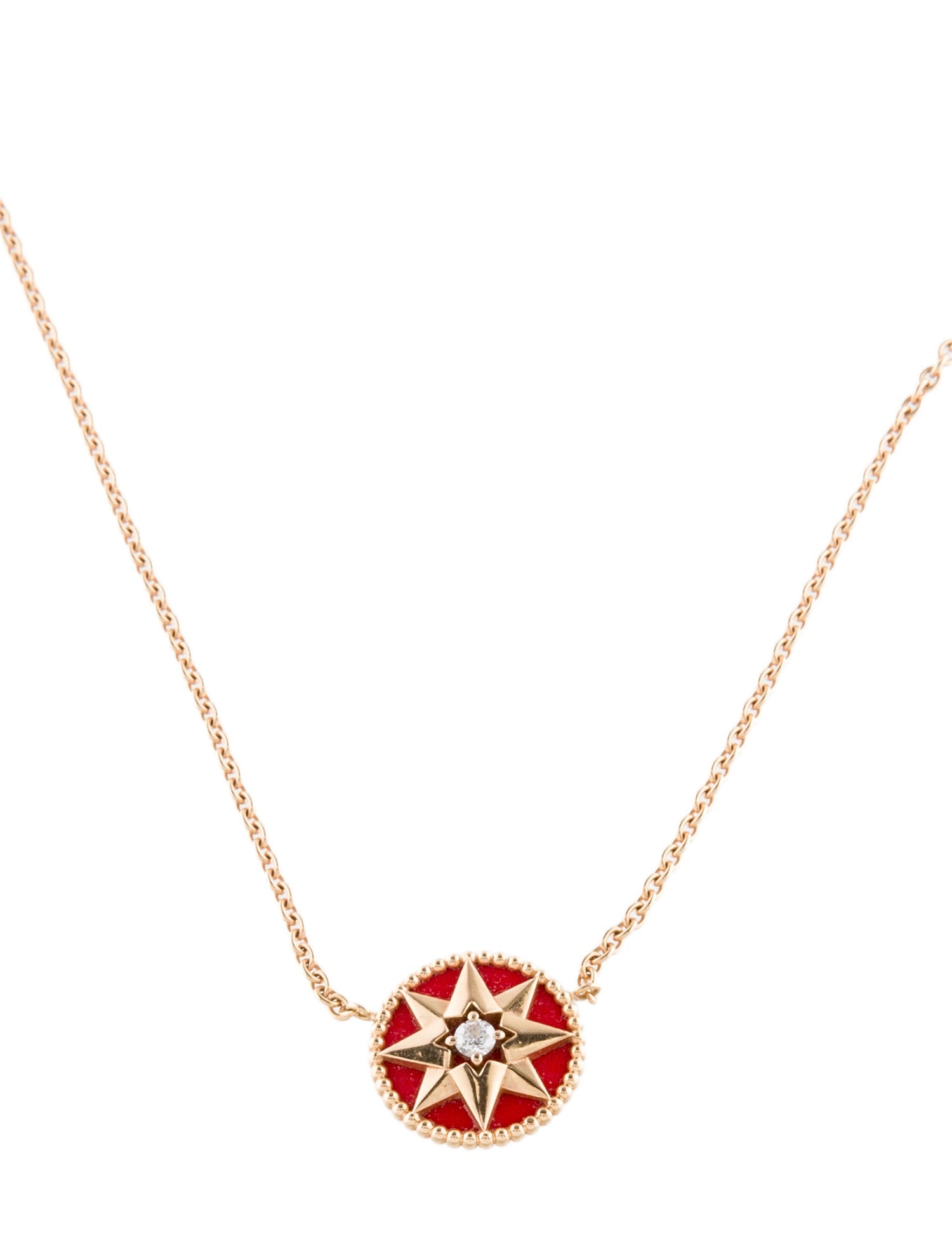Christian Dior 18K Diamond & Resin Rose des Vents Pendant Necklace