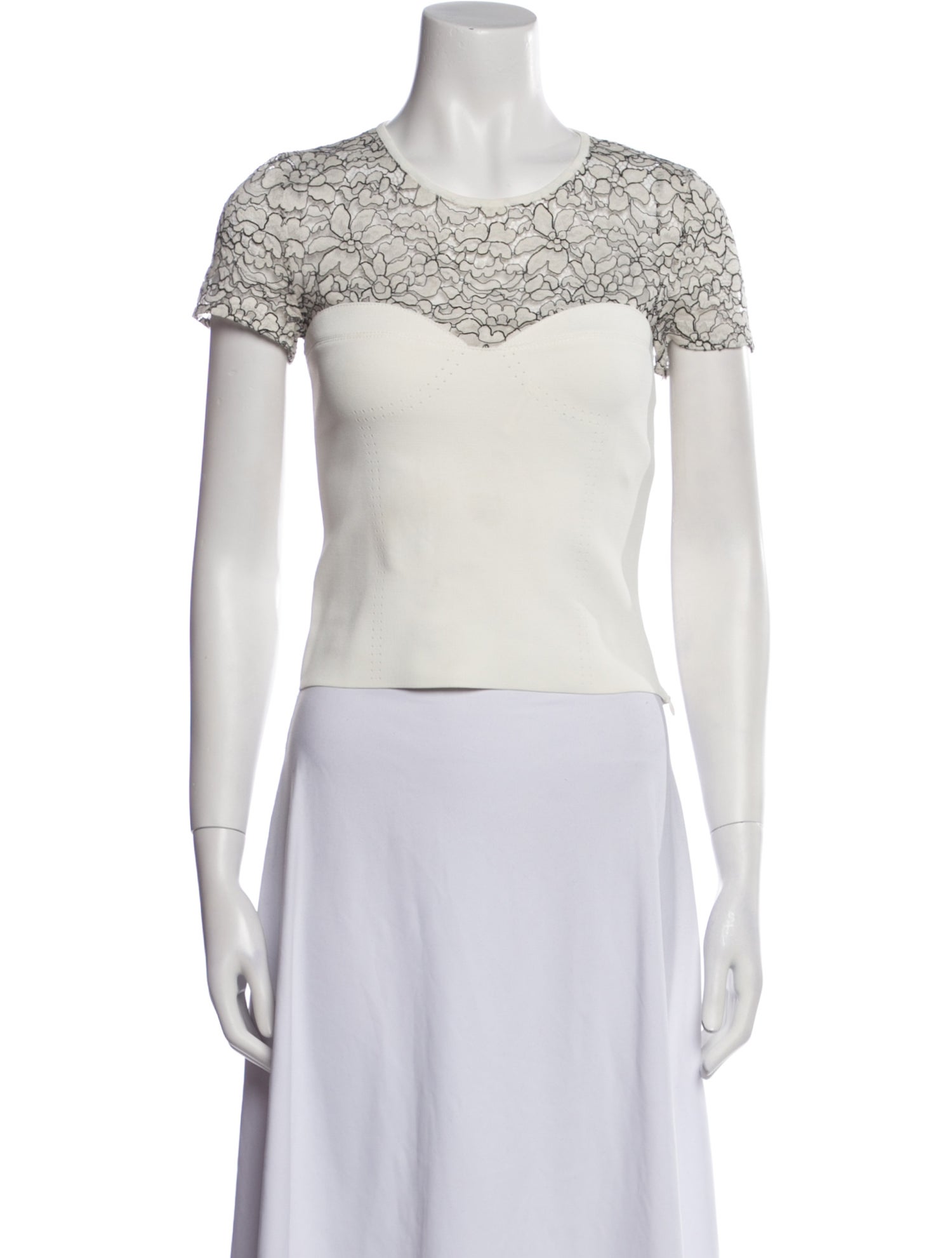 Christian Dior Lace Pattern Crew Neck Crop Top