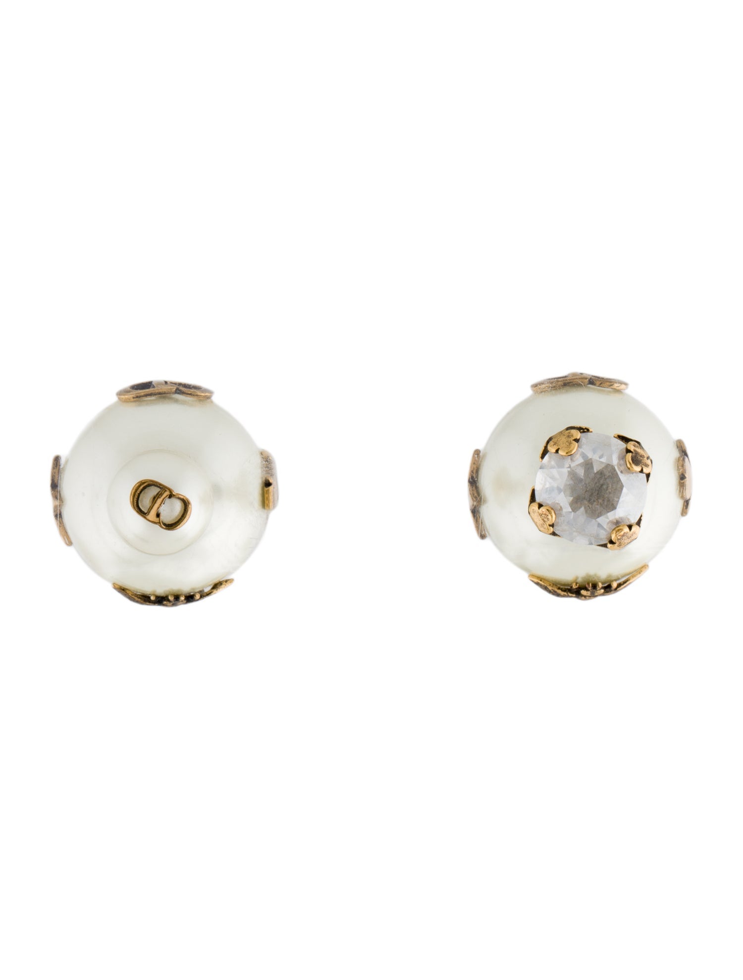 Christian Dior Faux Pearl & Crystal Tribales Mismatched Stud Earrings