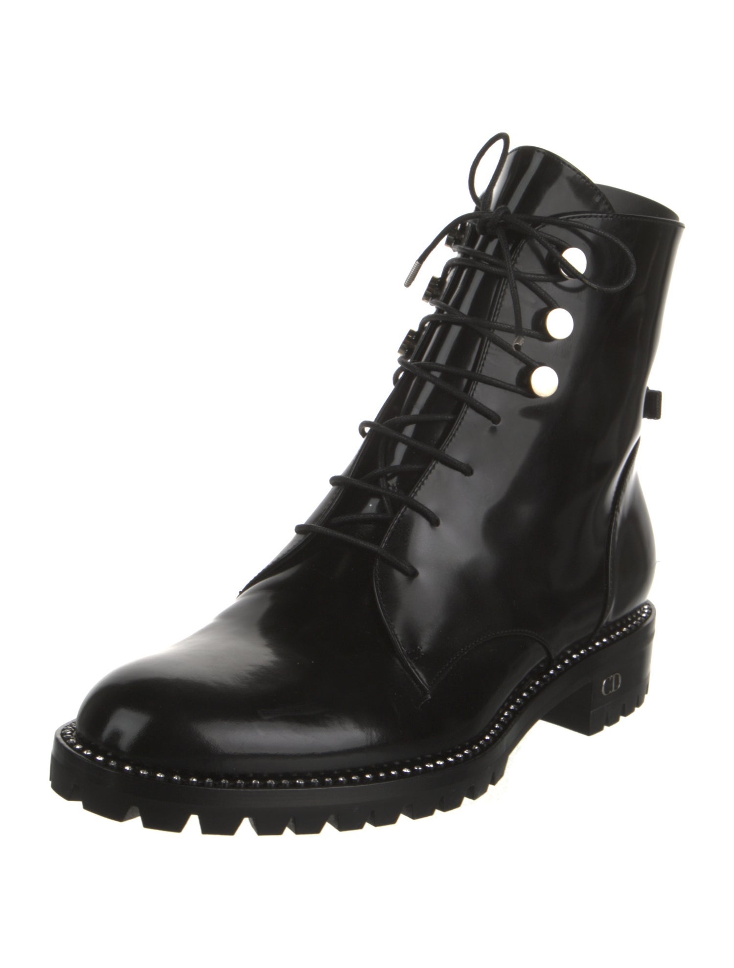 Christian Dior Patent Leather Crystal Embellishments Lace-Up Boots
