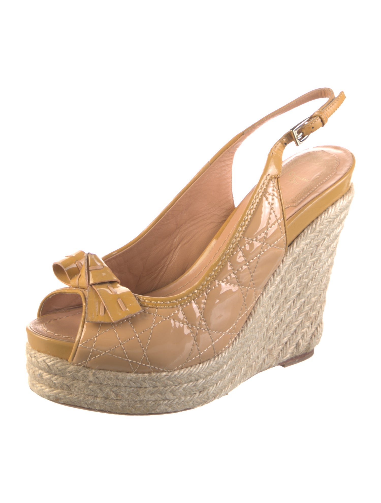 Christian Dior Patent Leather Bow Accents Slingback Pumps