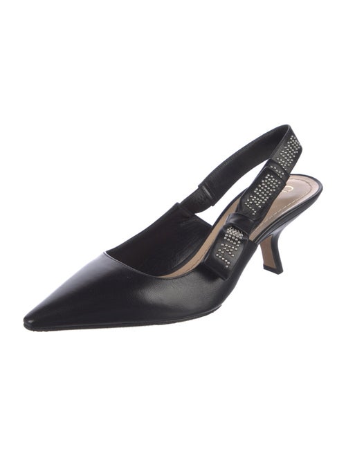 Christian Dior Leather Bow Accents Slingback Pumps