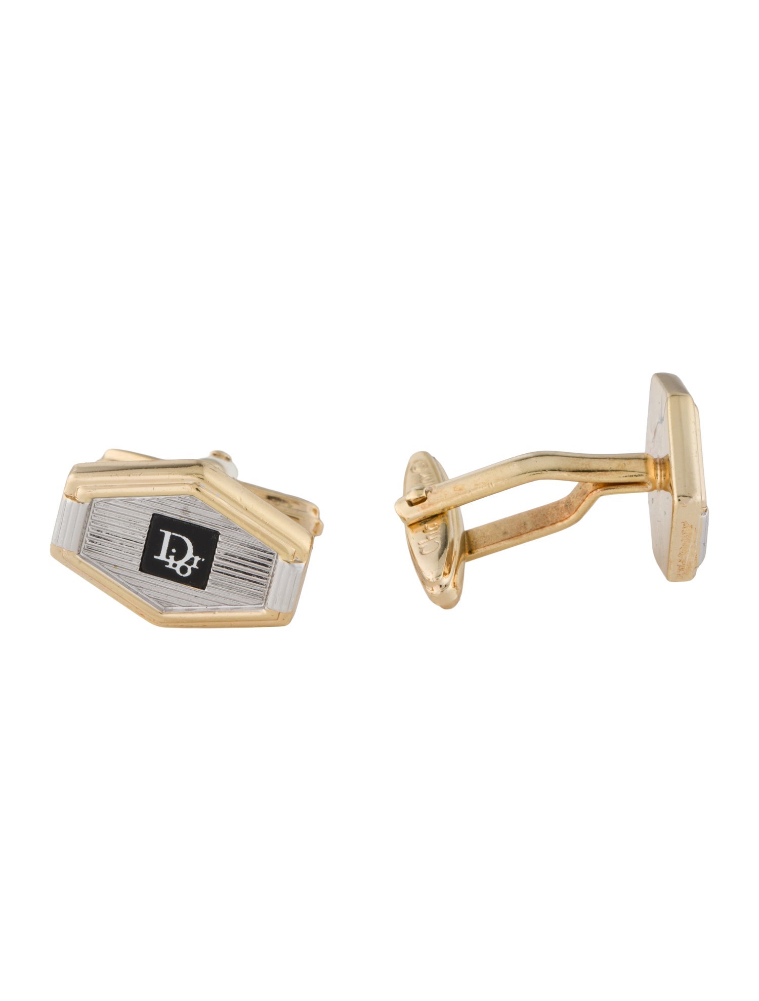 Christian Dior Vintage Enamel Two-Tone Dior Cufflinks