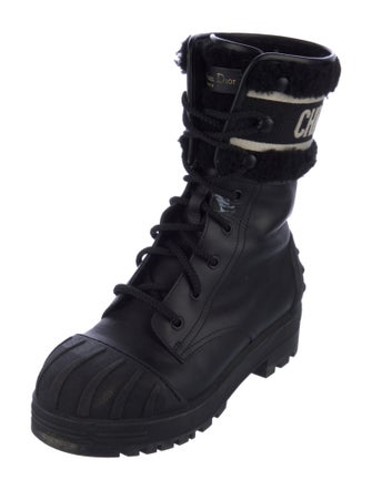 Christian Dior Leather Faux Fur Trim Combat Boots