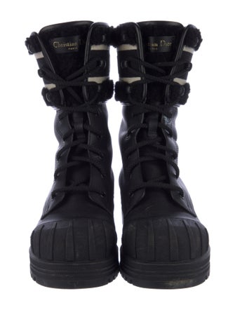 Christian Dior Leather Faux Fur Trim Combat Boots