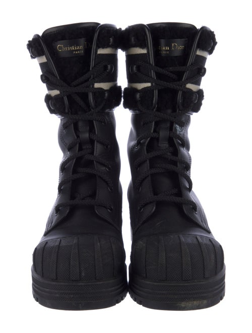 Christian Dior Leather Faux Fur Trim Combat Boots