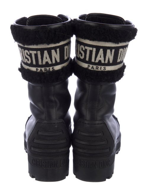 Christian Dior Leather Faux Fur Trim Combat Boots