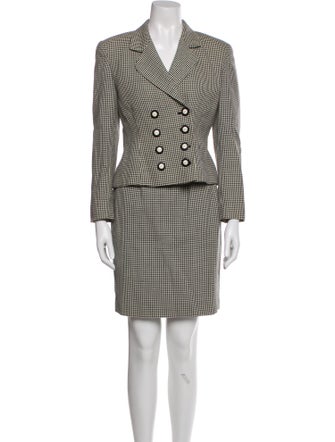 Christian Dior Merino Wool Houndstooth Print Skirt Set