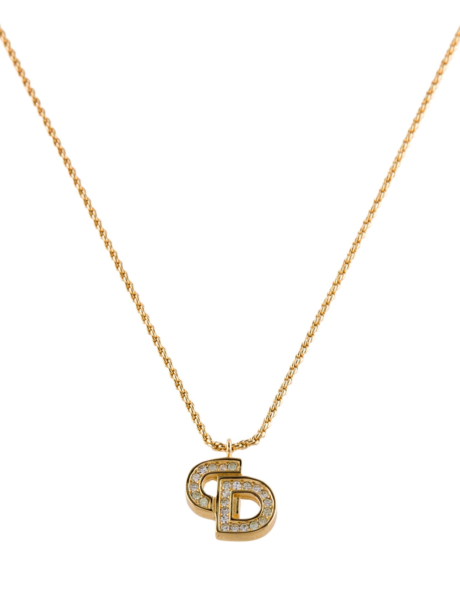 Christian Dior Vintage Crystal CD Pendant Necklace