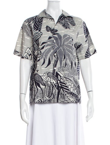 Christian Dior Tops Printed Short Sleeve Button-Up Top M