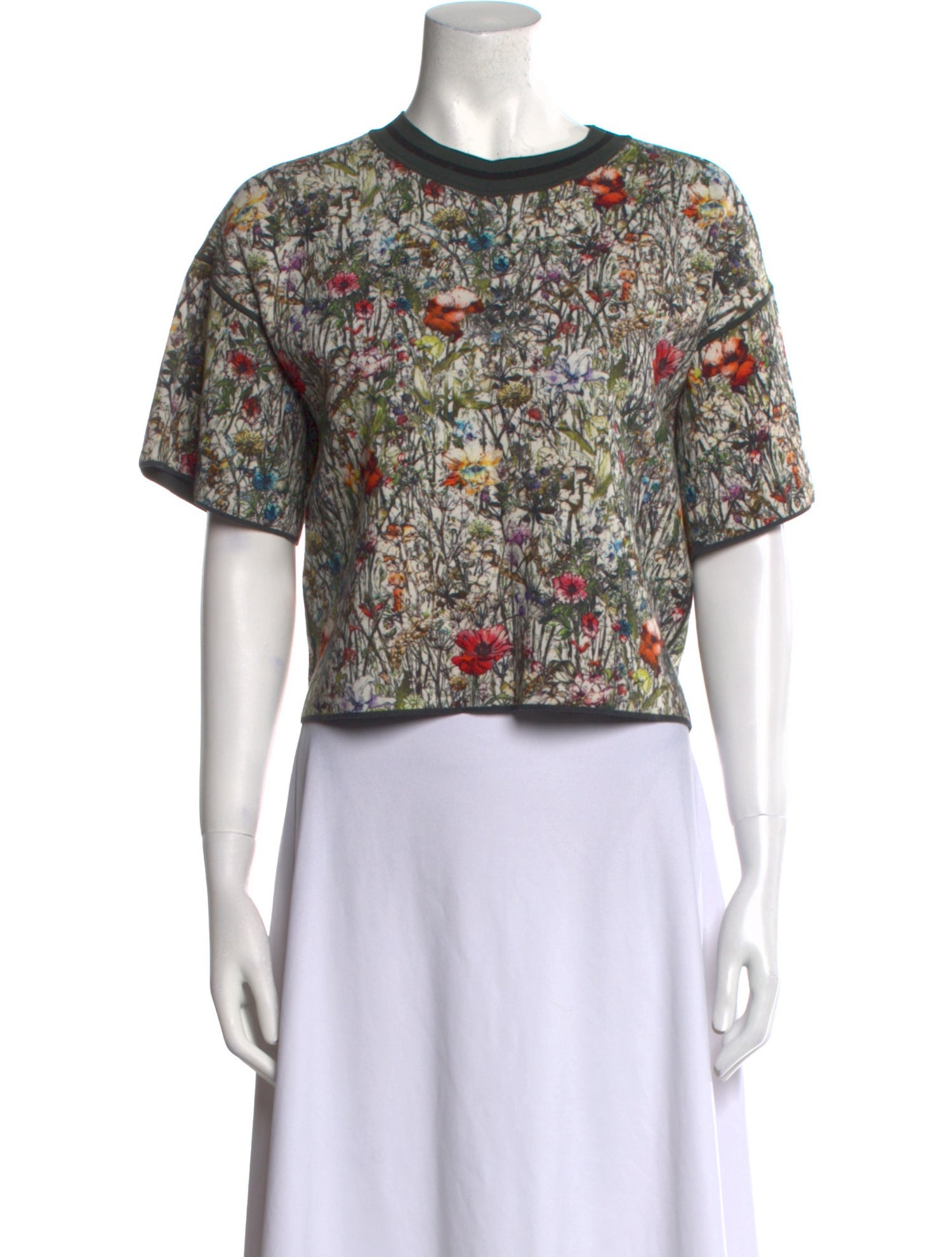 Christian Dior Floral Print Crew Neck Crop Top