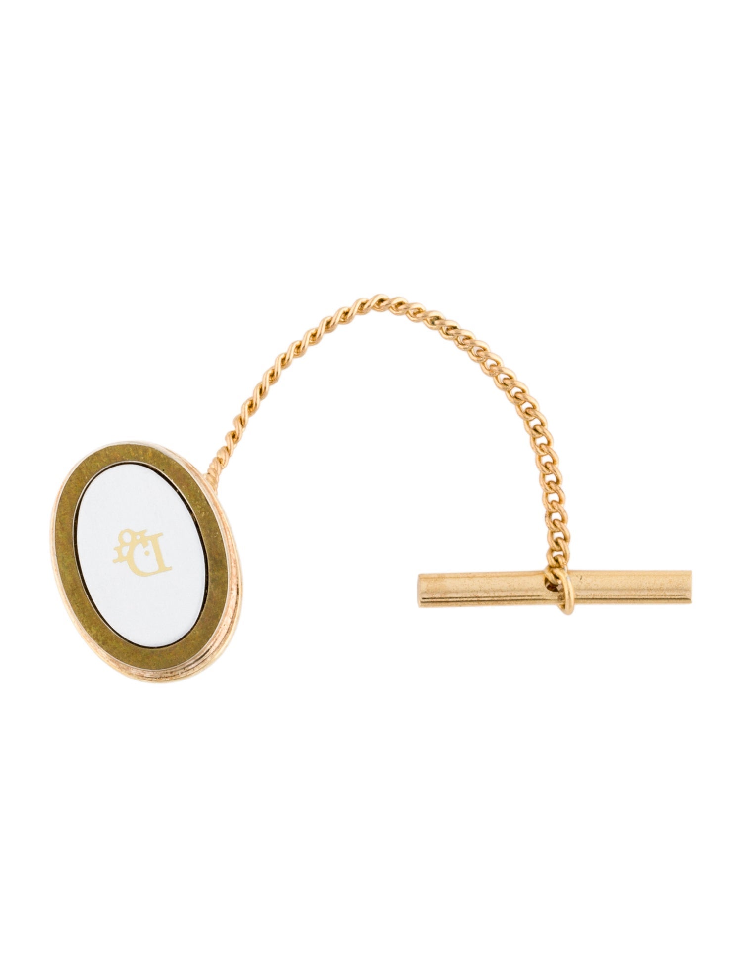 Christian Dior Vintage Two-Tone Tie Pin w/ Chain