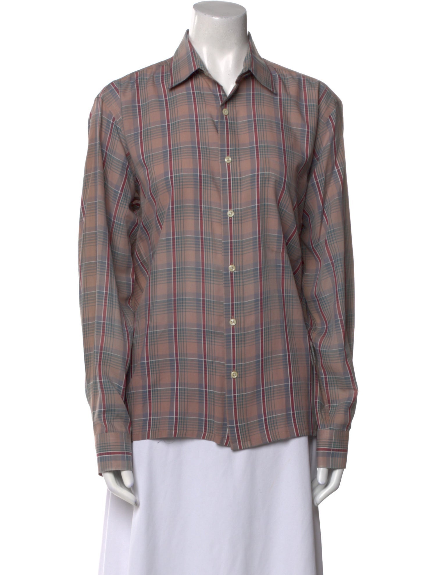 Christian Dior Plaid Print Long Sleeve Button-Up Top