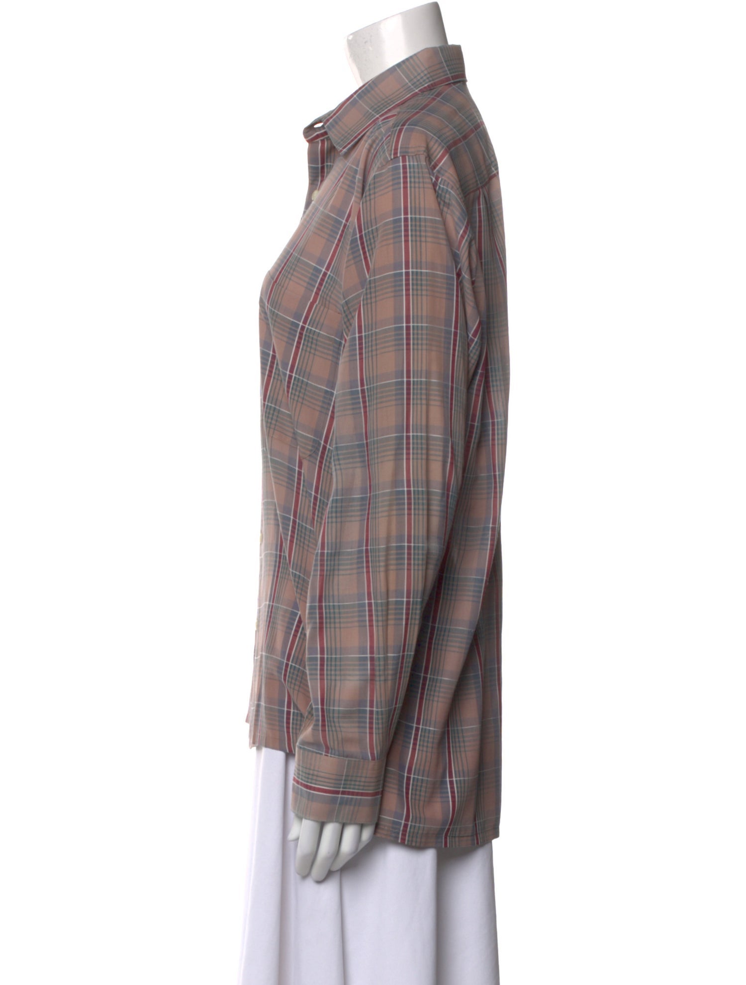 Christian Dior Plaid Print Long Sleeve Button-Up Top