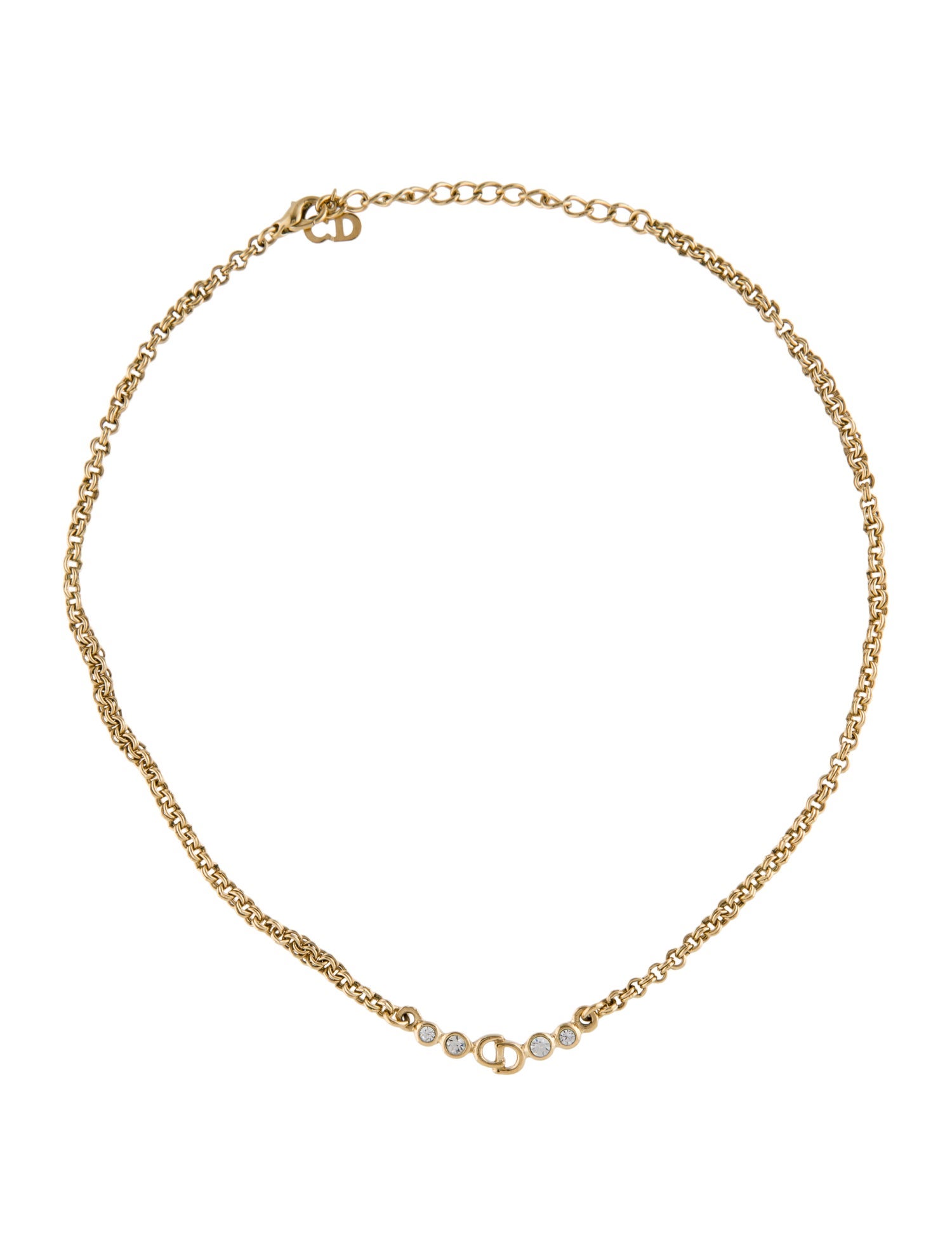 Christian Dior Vintage Crystal CD Double Link Chain Necklace