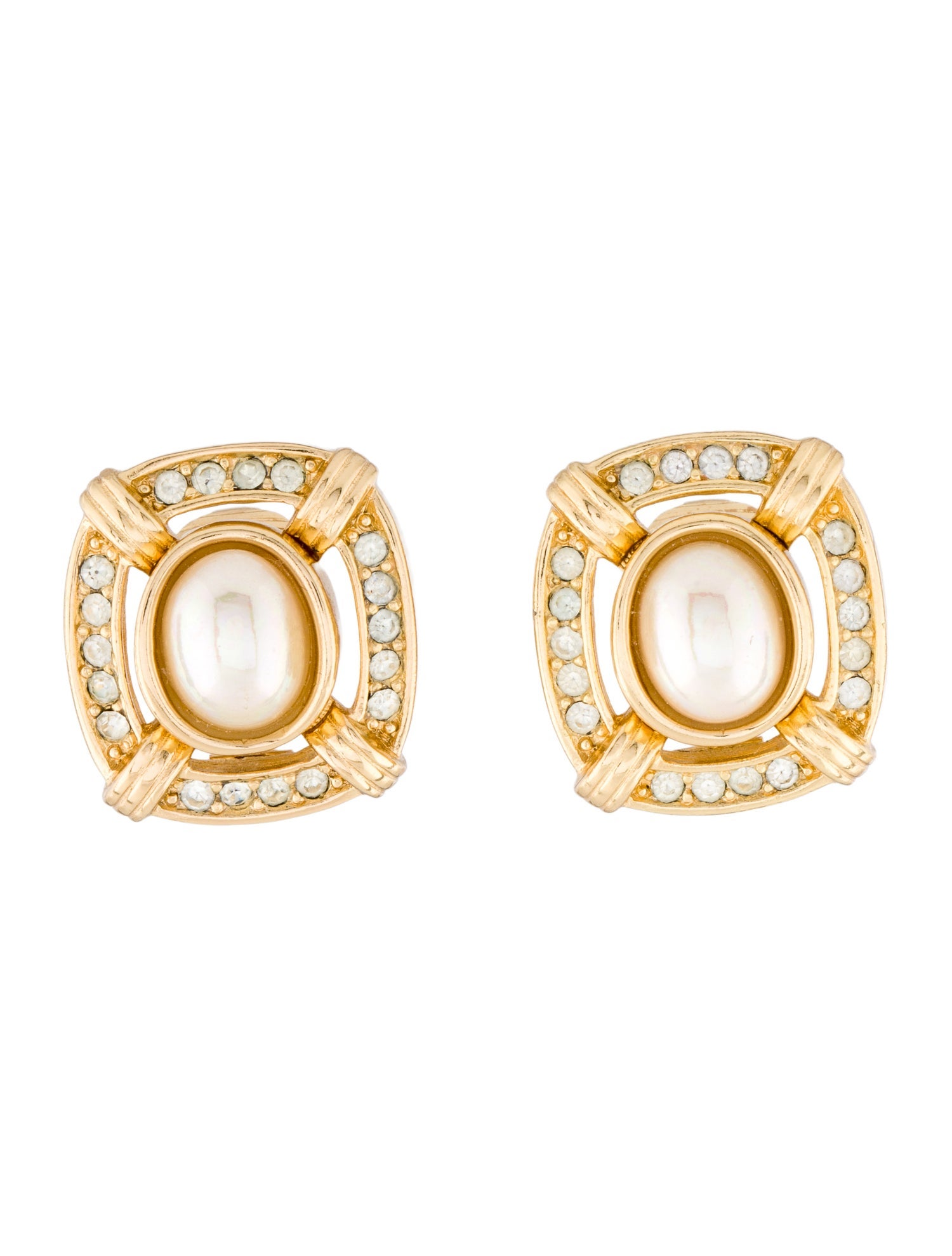 Christian Dior Vintage Faux Pearl & Crystal Clip-On Earrings