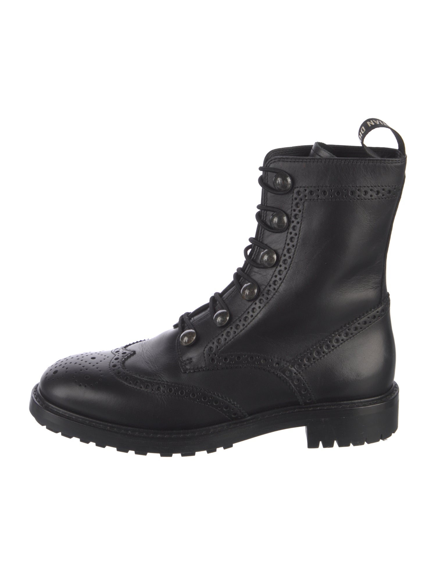 Christian Dior Leather Scalloped Accent Combat Boots