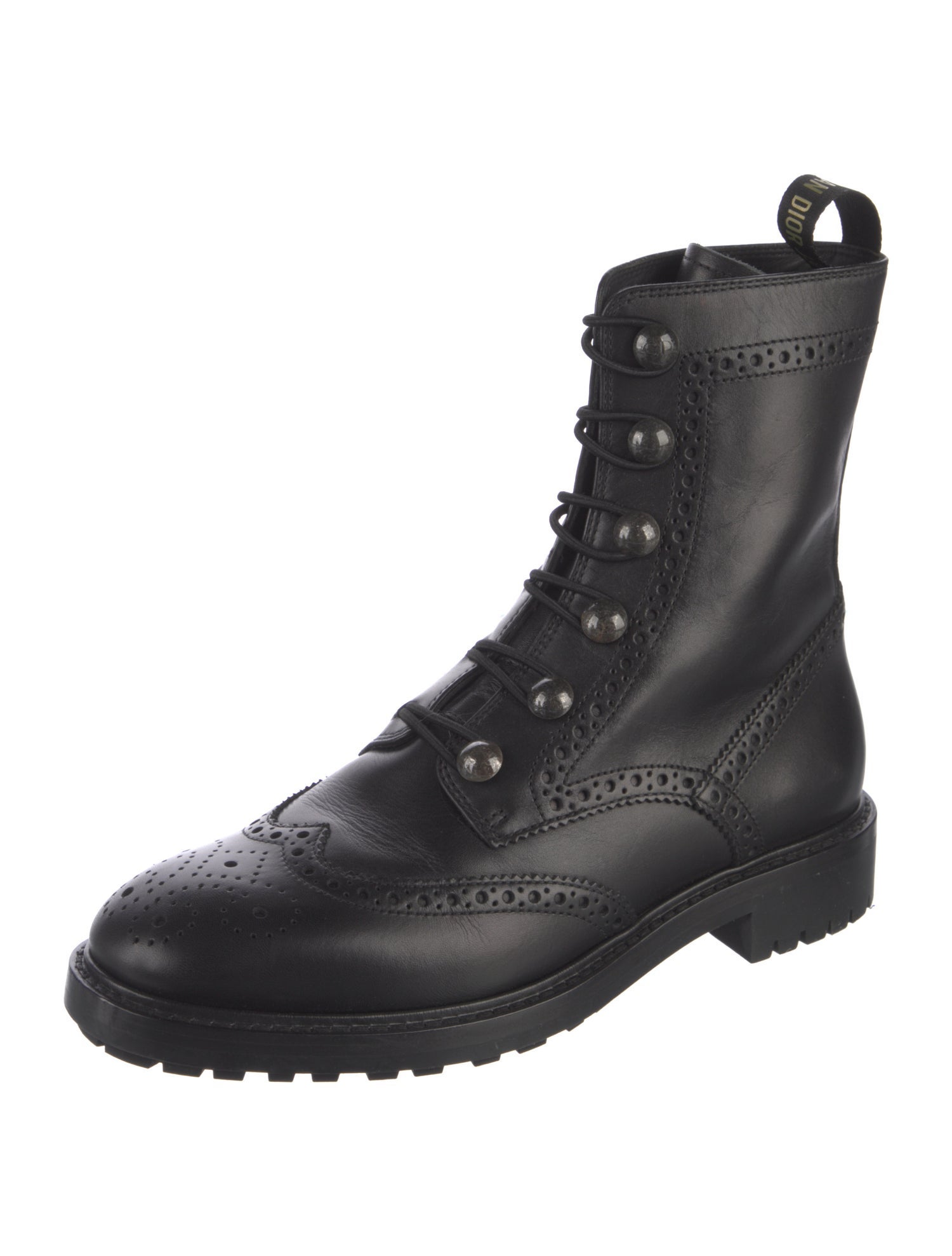 Christian Dior Leather Scalloped Accent Combat Boots
