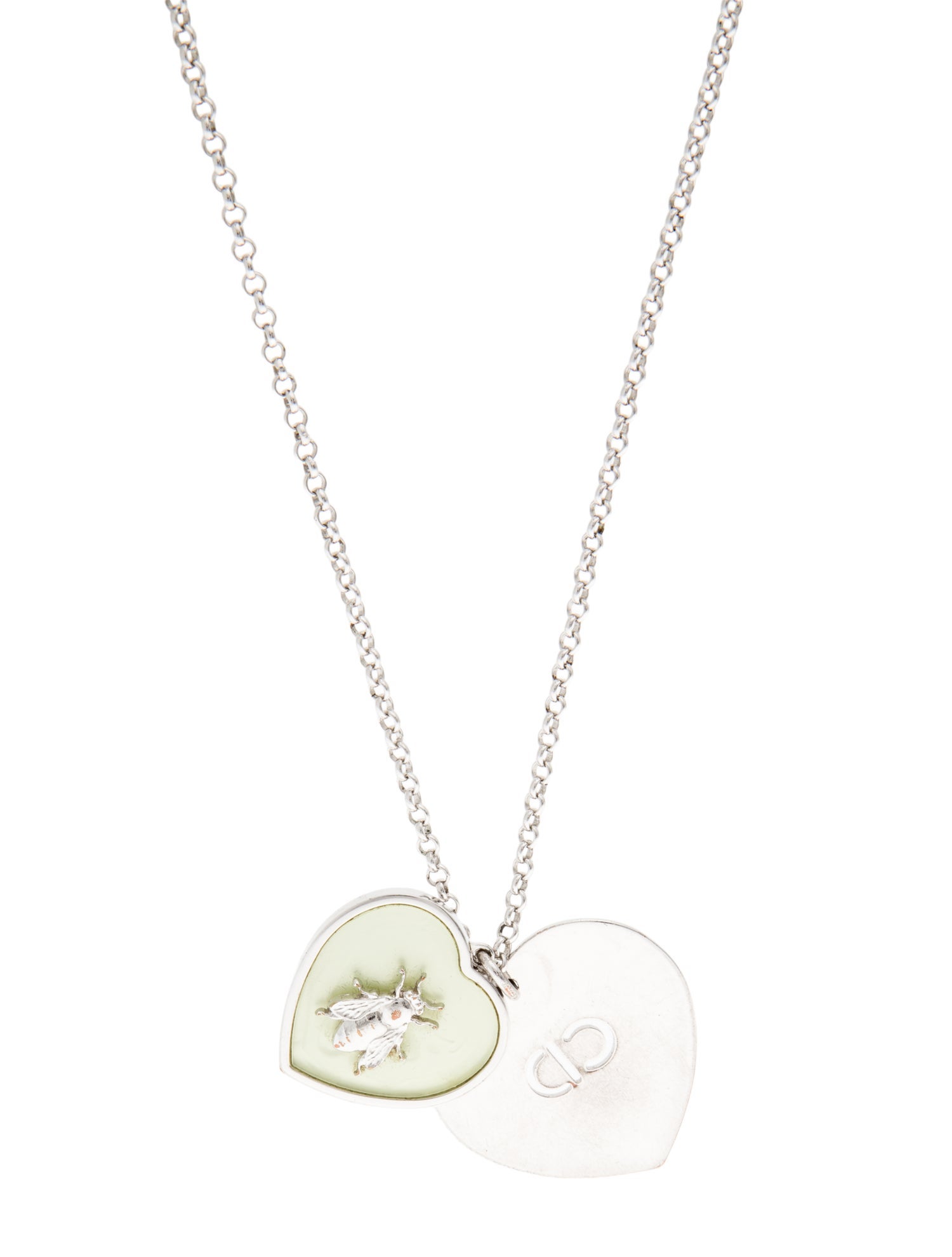 Christian Dior Vintage Resin Heart & Bee CD Pendant Necklace