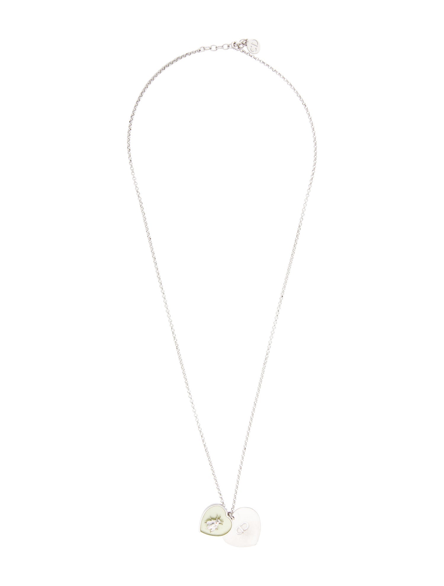 Christian Dior Vintage Resin Heart & Bee CD Pendant Necklace