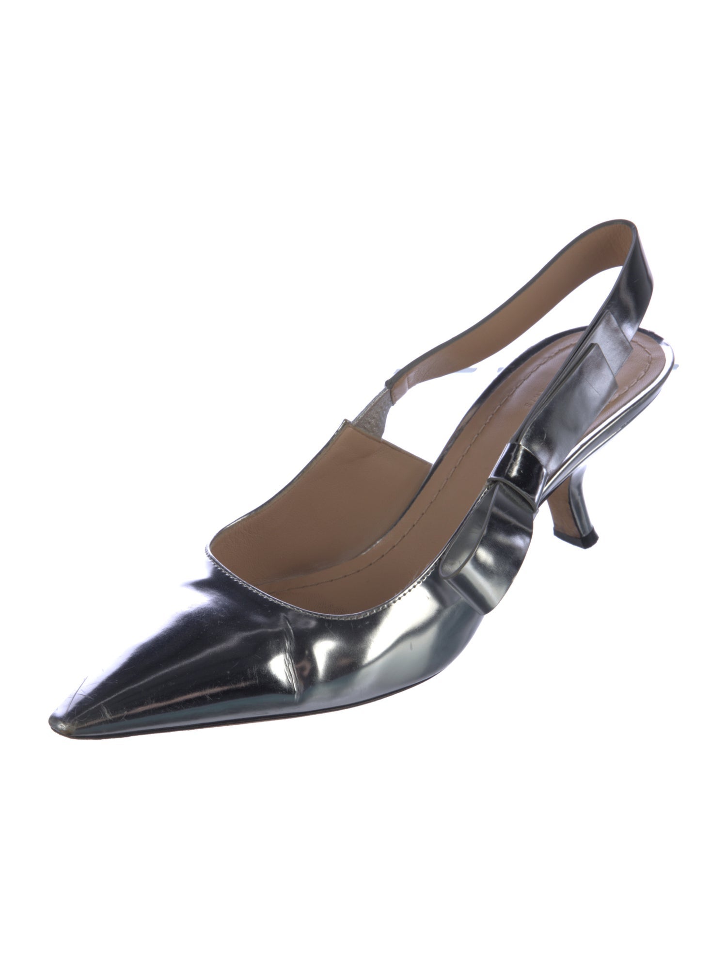 Christian Dior Leather Bow Accents Slingback Pumps