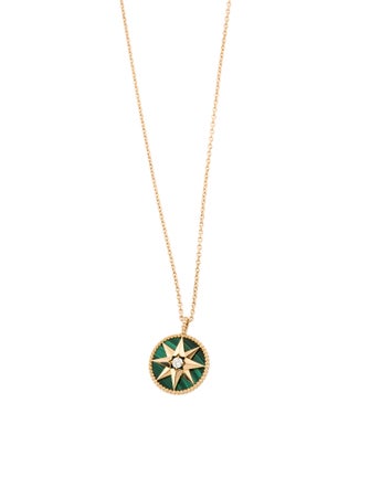 Christian Dior 18K Diamond & Malachite Rose Des Vents Medallion Pendant Necklace