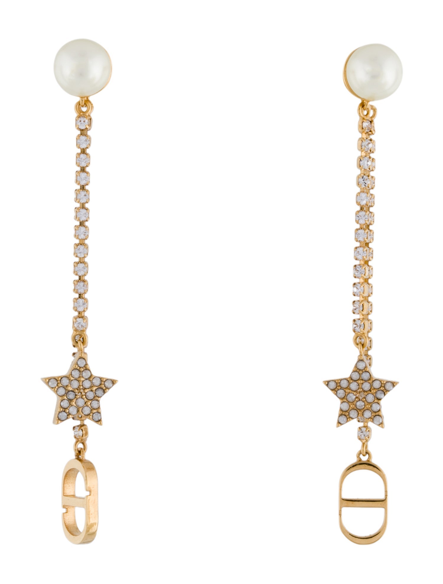Christian Dior Faux Pearl & Crystal CD Tribales Drop Earrings
