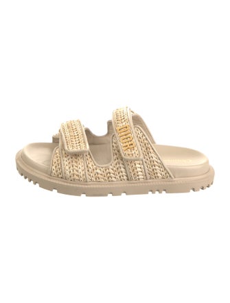 Christian Dior Raffia Leather Trim Embellishment Espadrilles