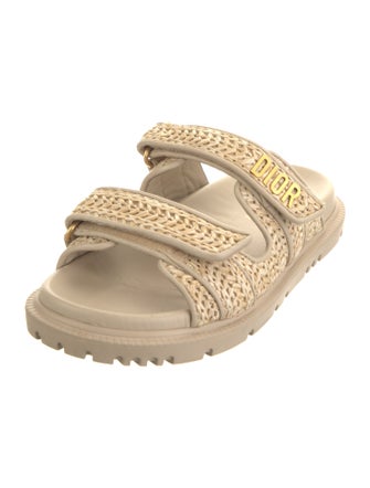 Christian Dior Raffia Leather Trim Embellishment Espadrilles