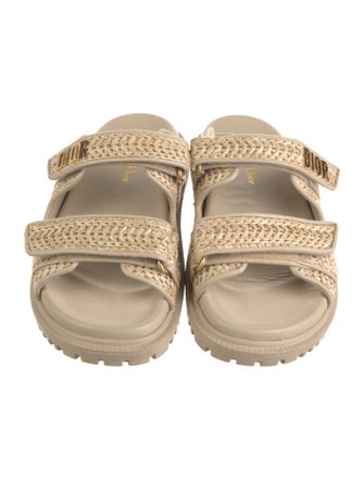 Christian Dior Raffia Leather Trim Embellishment Espadrilles
