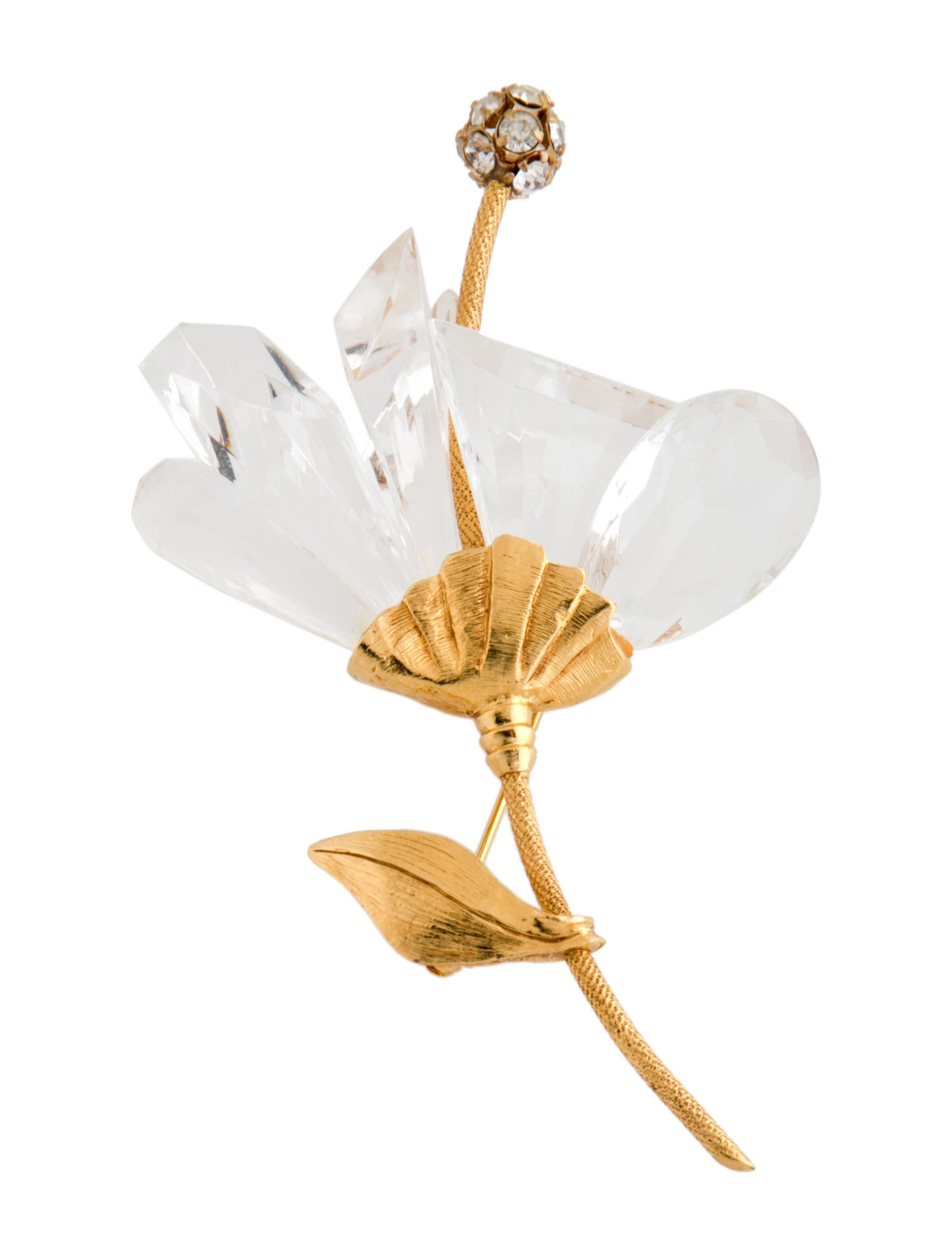 Christian Dior Vintage Crystal & Resin Flower Brooch
