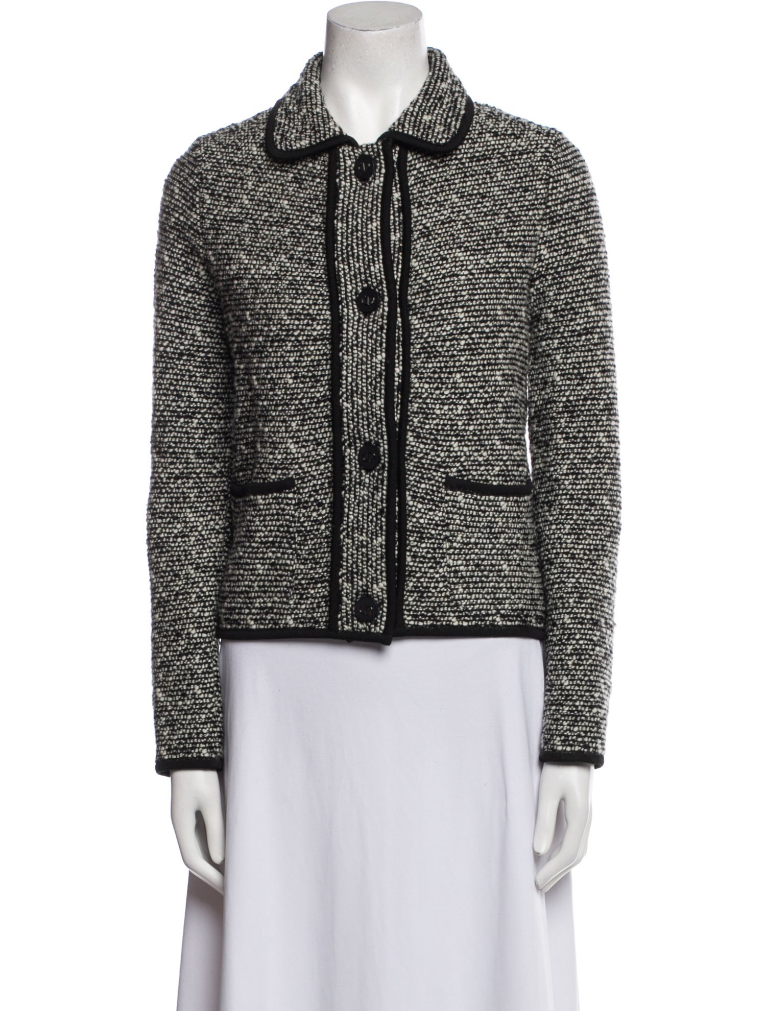 Christian Dior Black Wool-Blend Heathered Textured Knit Jacket Wool Evening Jacket