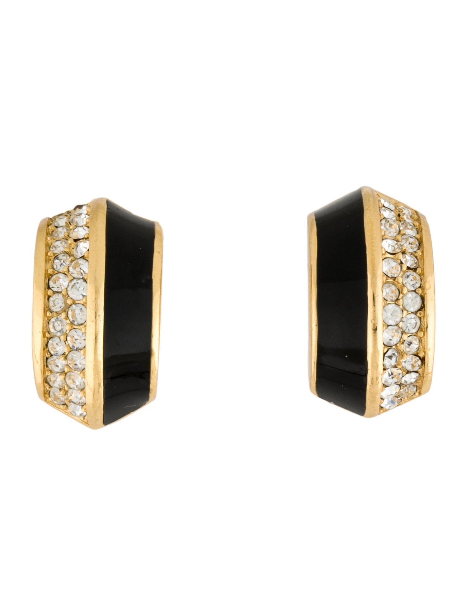 Christian Dior Vintage Enamel & Crystal Half Hoop Clip-On Earrings