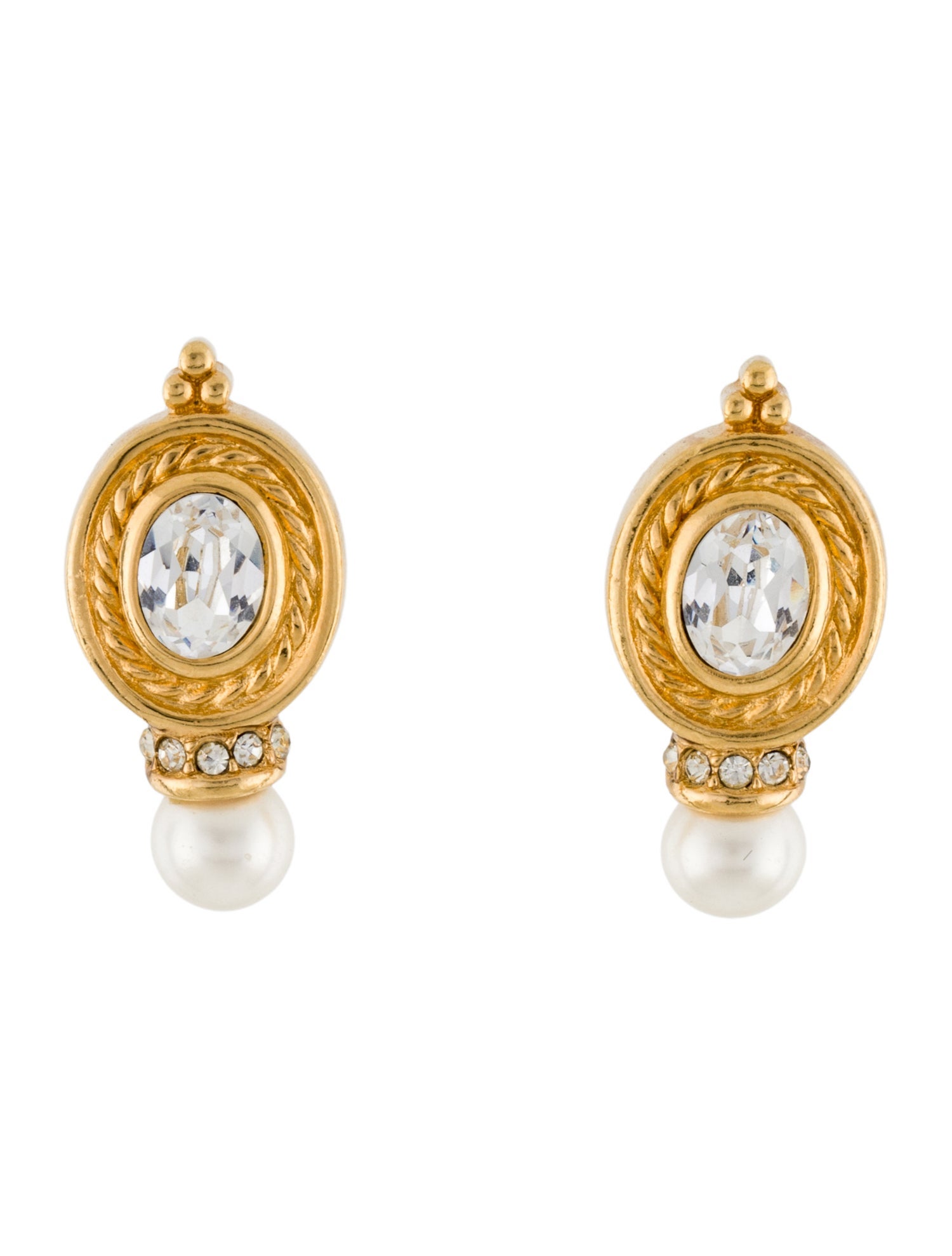 Christian Dior Vintage Faux Pearl & Crystal Stud Earrings