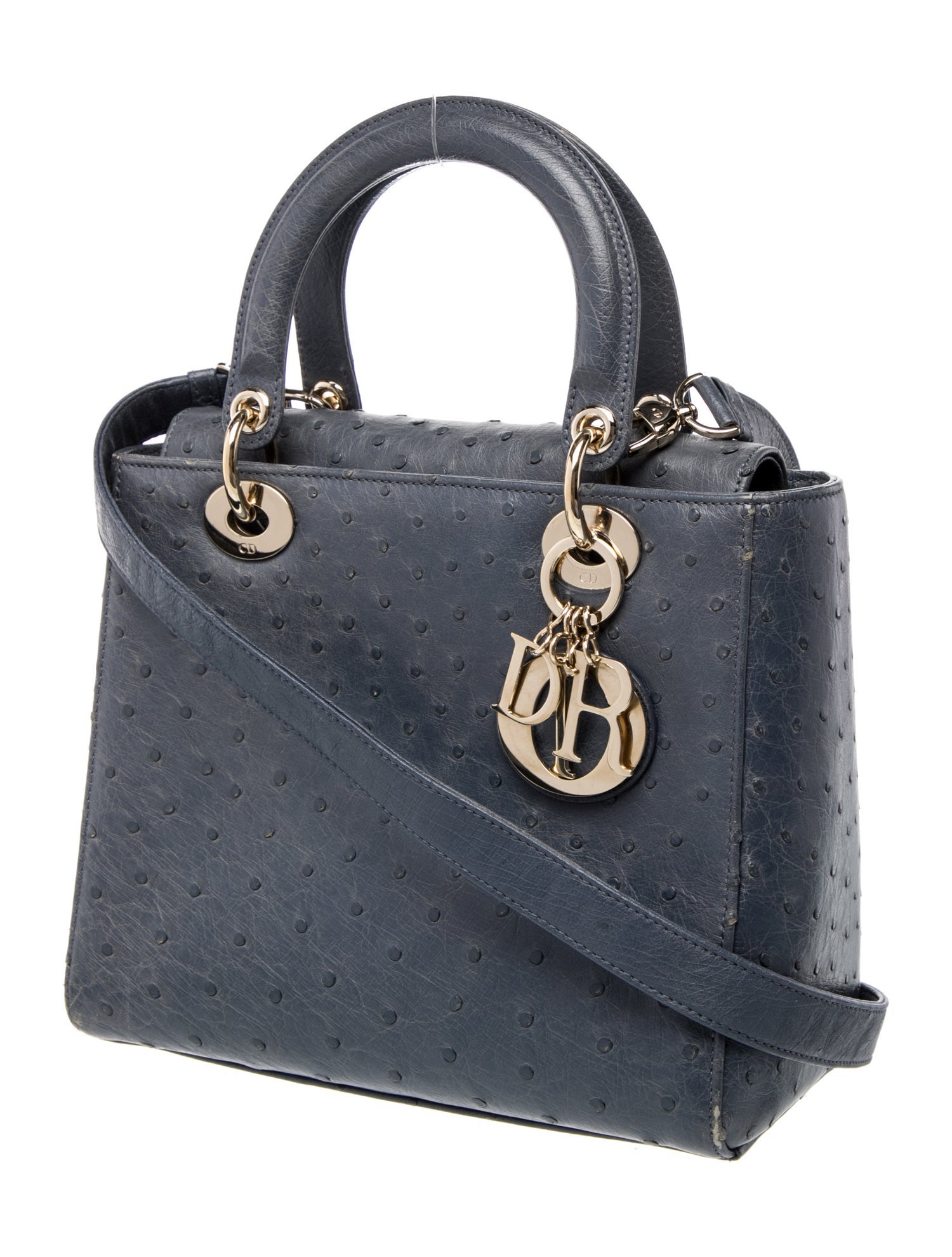 Christian Dior Ostrich Lady Dior Small - Blue Handle Bags