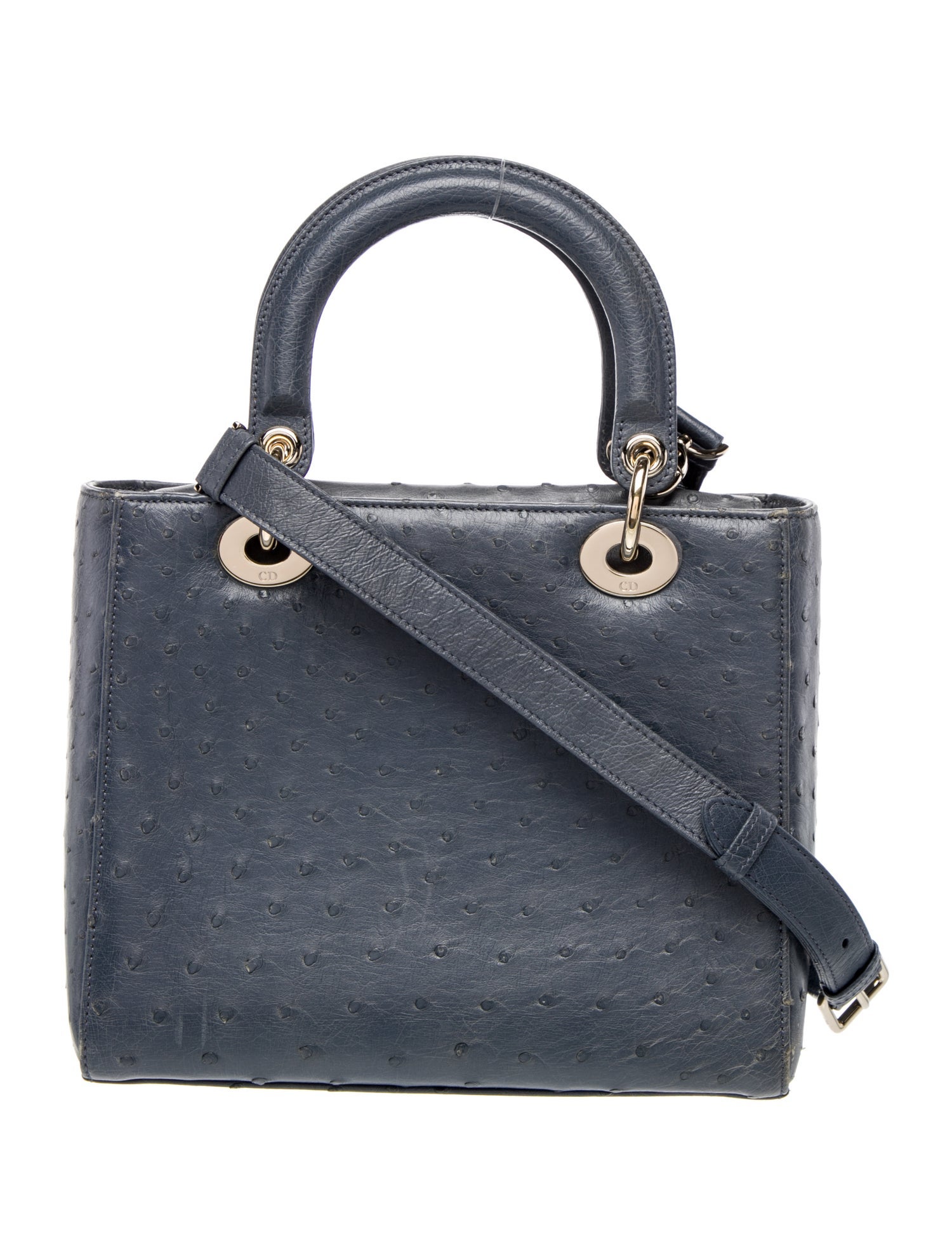 Christian Dior Ostrich Lady Dior Small - Blue Handle Bags