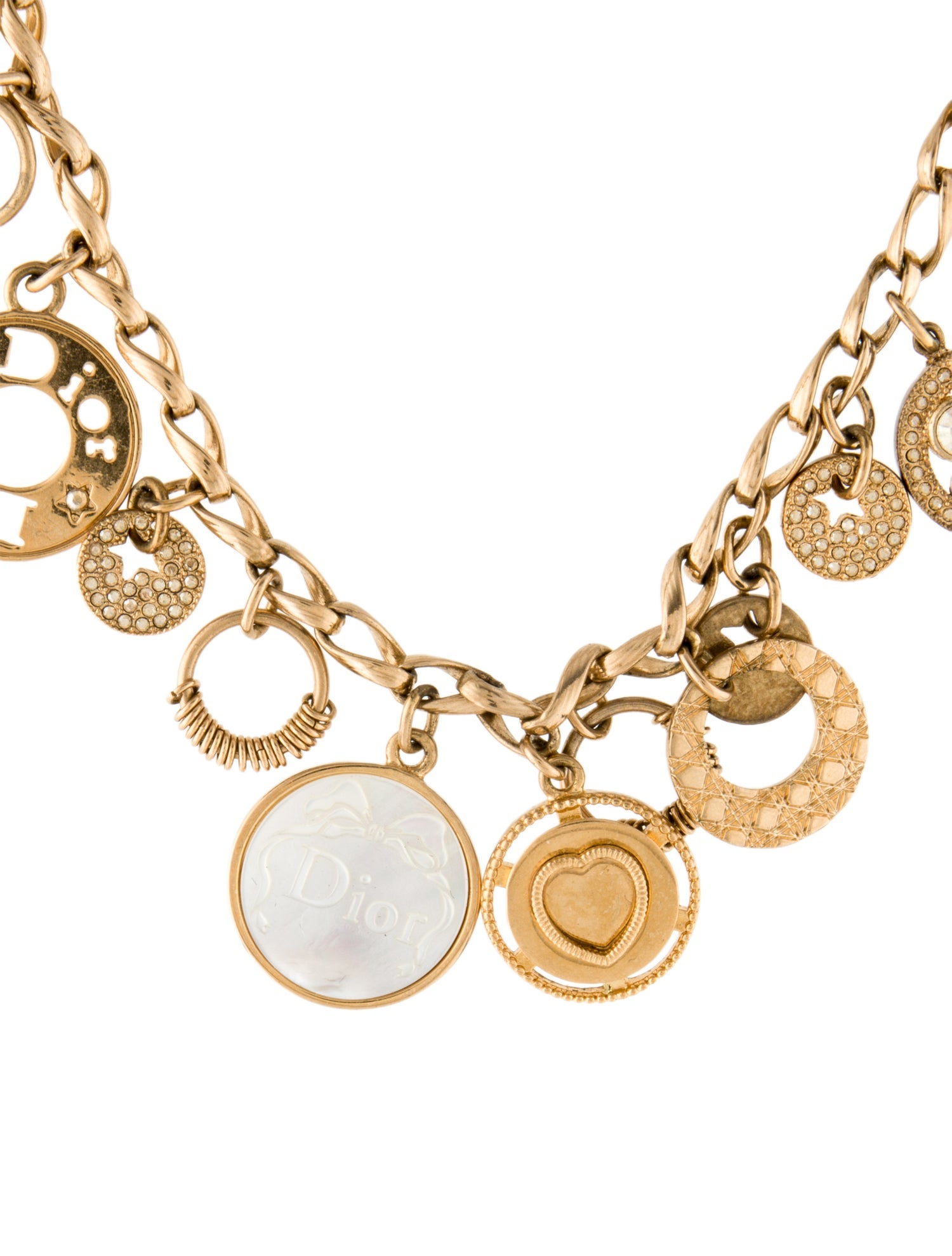 Christian Dior Vintage Mother of Pearl & Crystal Charm Collar Necklace