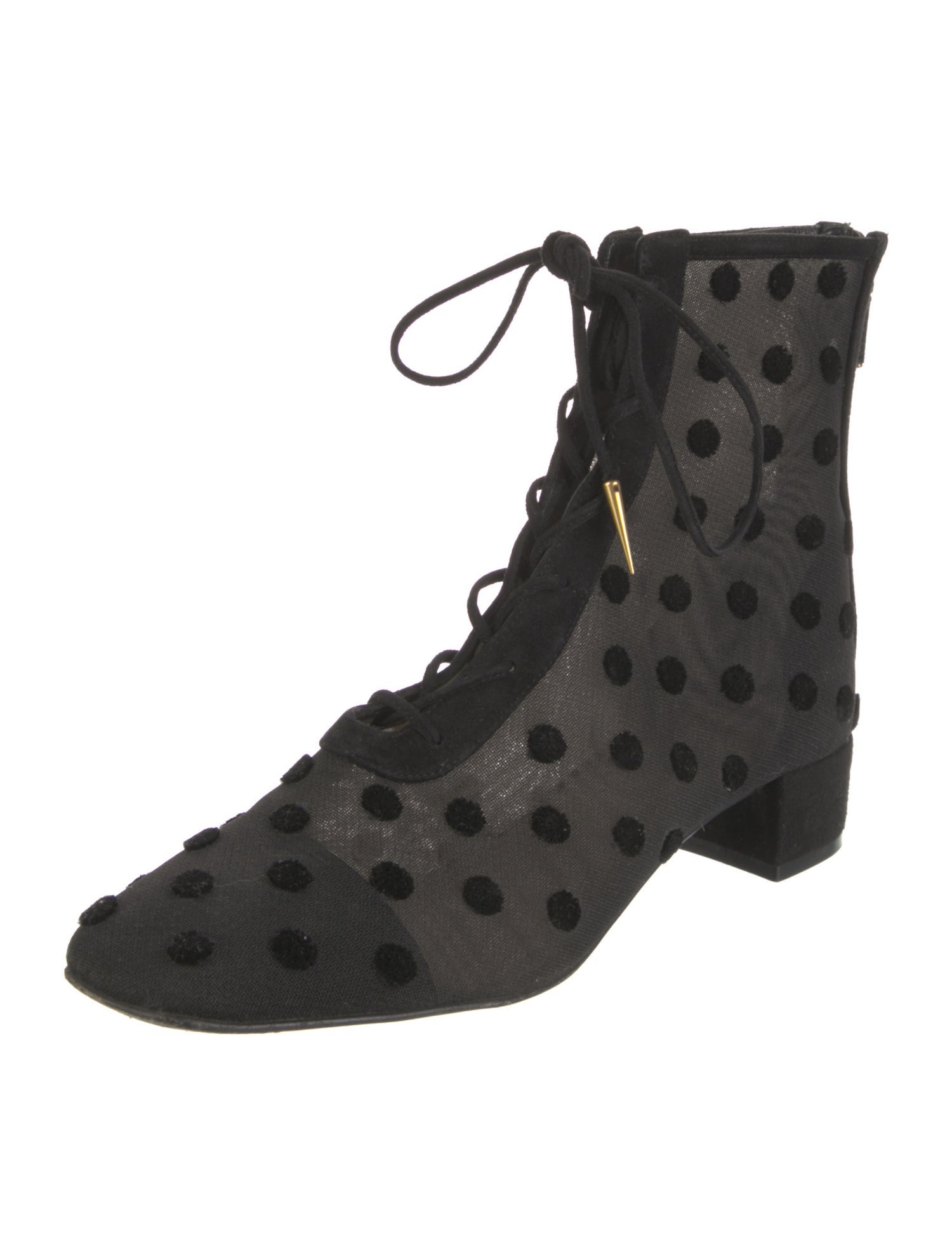 Christian Dior Mesh Polka Dot Print Lace-Up Boots
