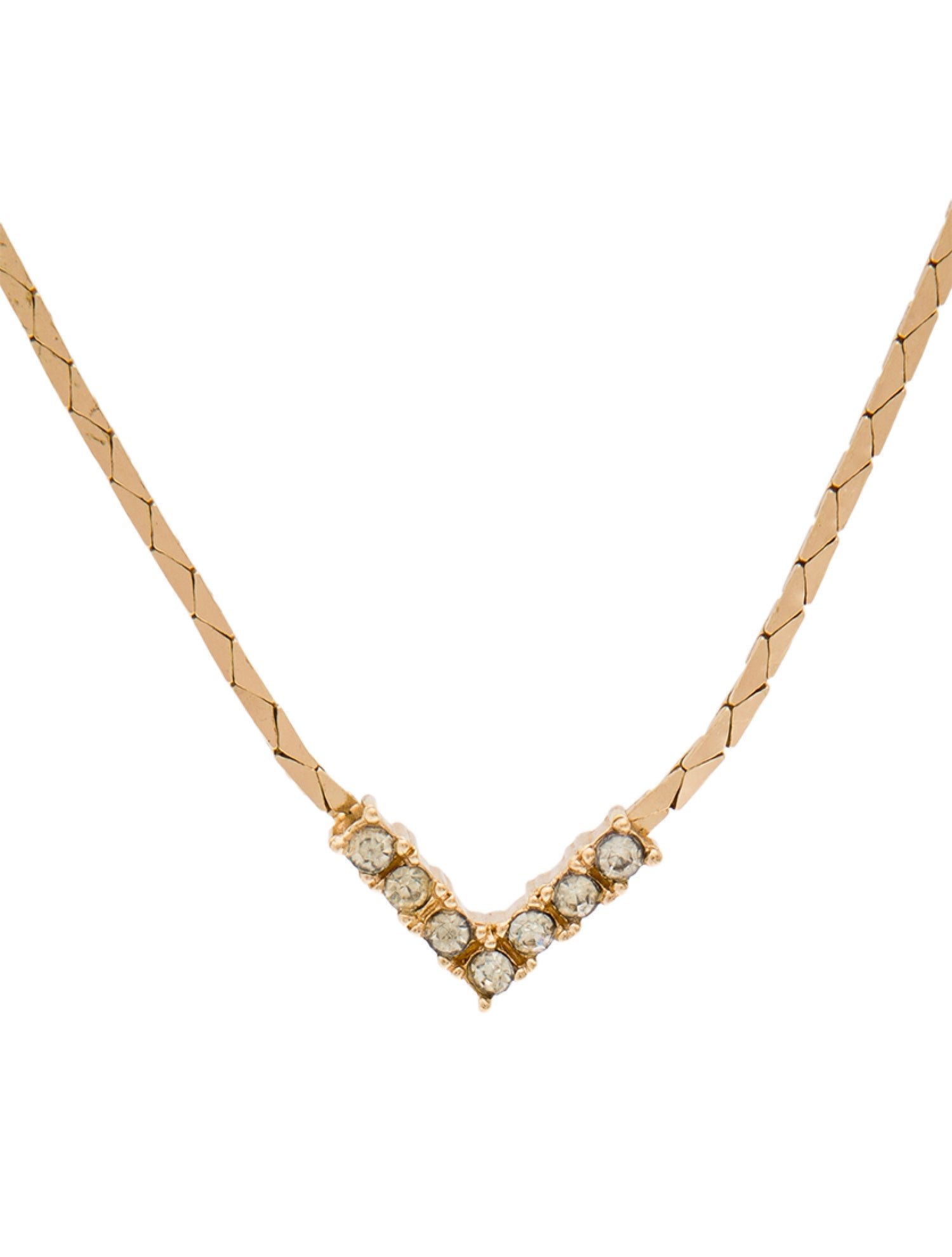 Christian Dior Vintage Crystal V Pendant Necklace