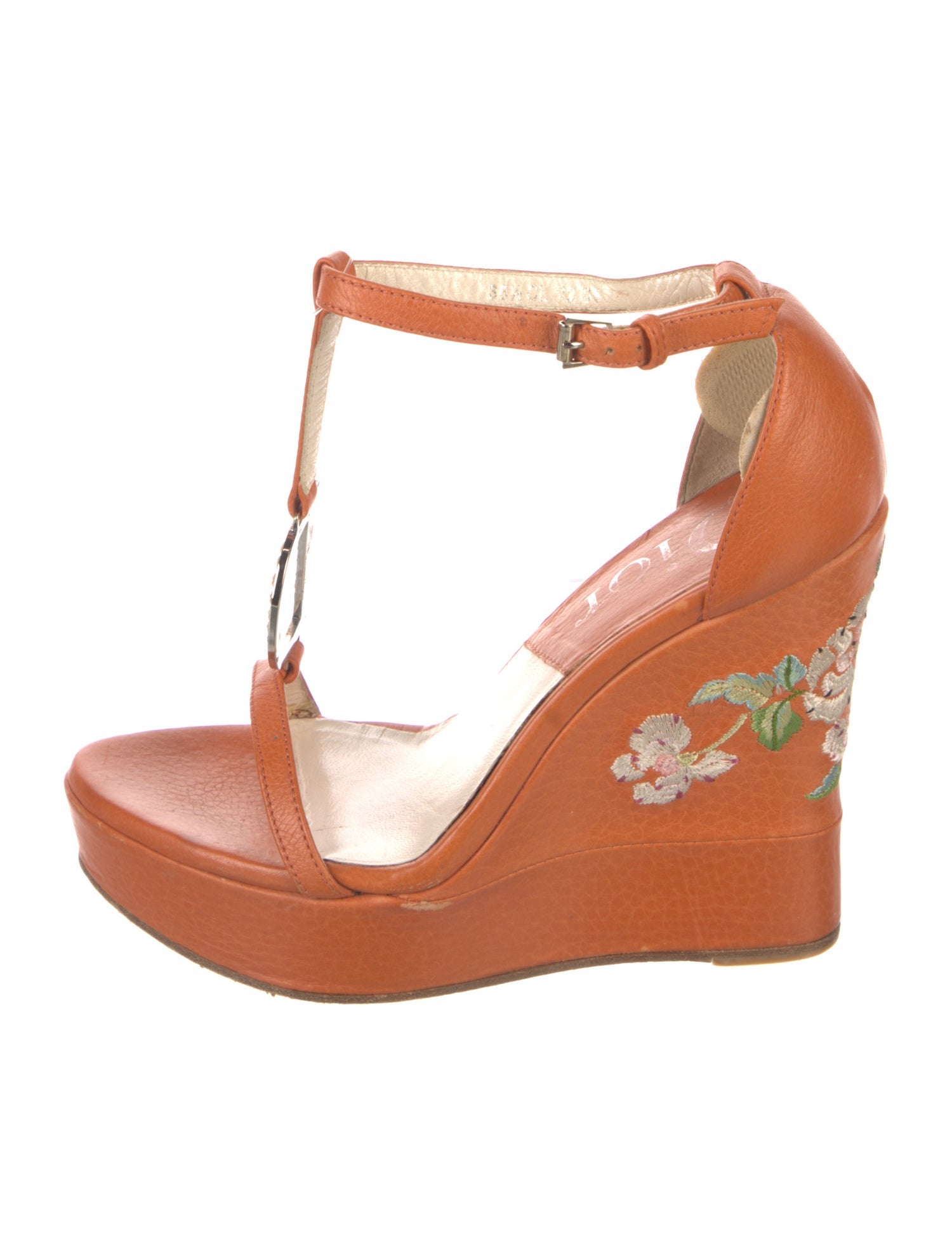 Christian Dior Leather Embroidered Accent T-Strap Sandals