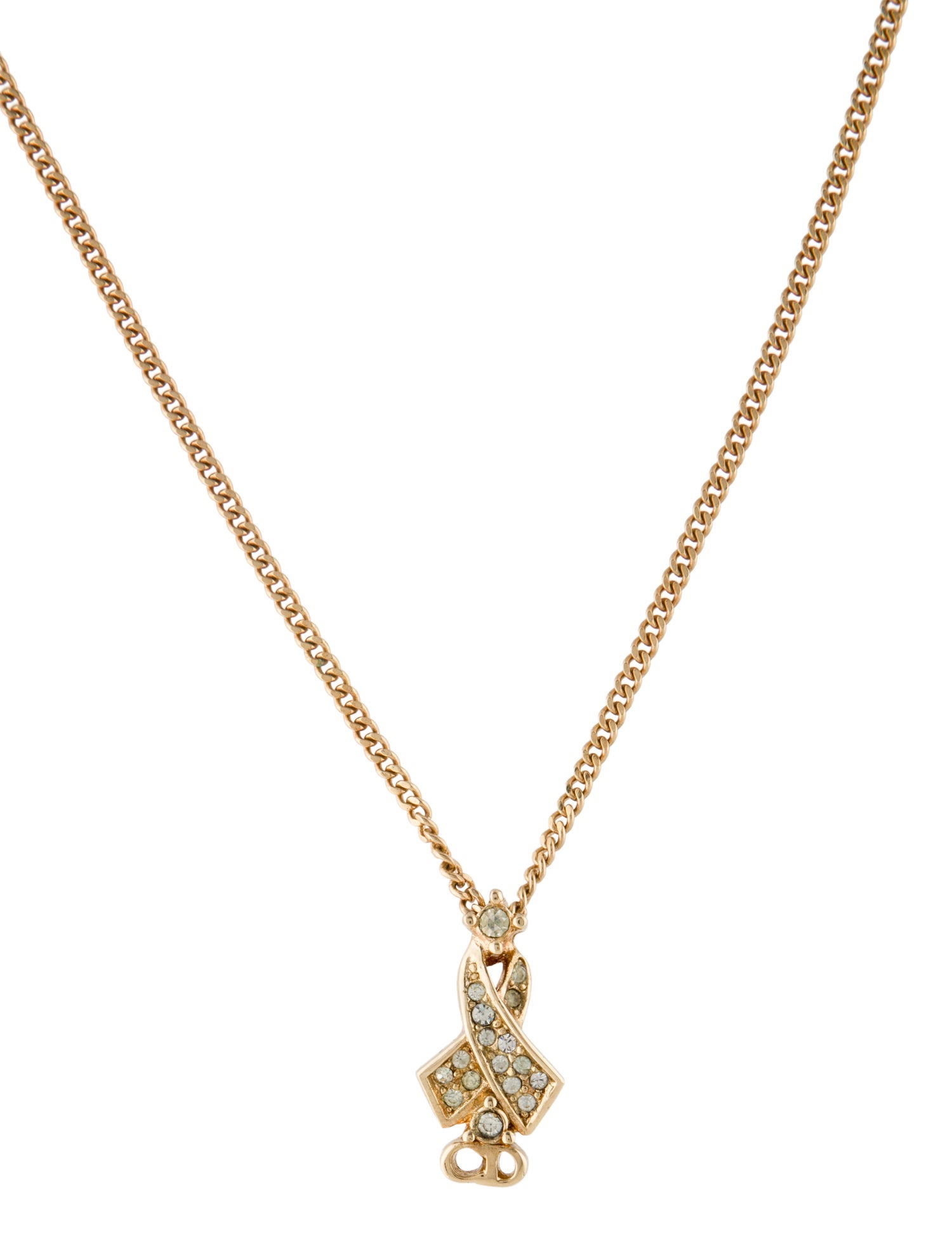 Christian Dior Vintage Crystal Ribbon CD Pendant Necklace