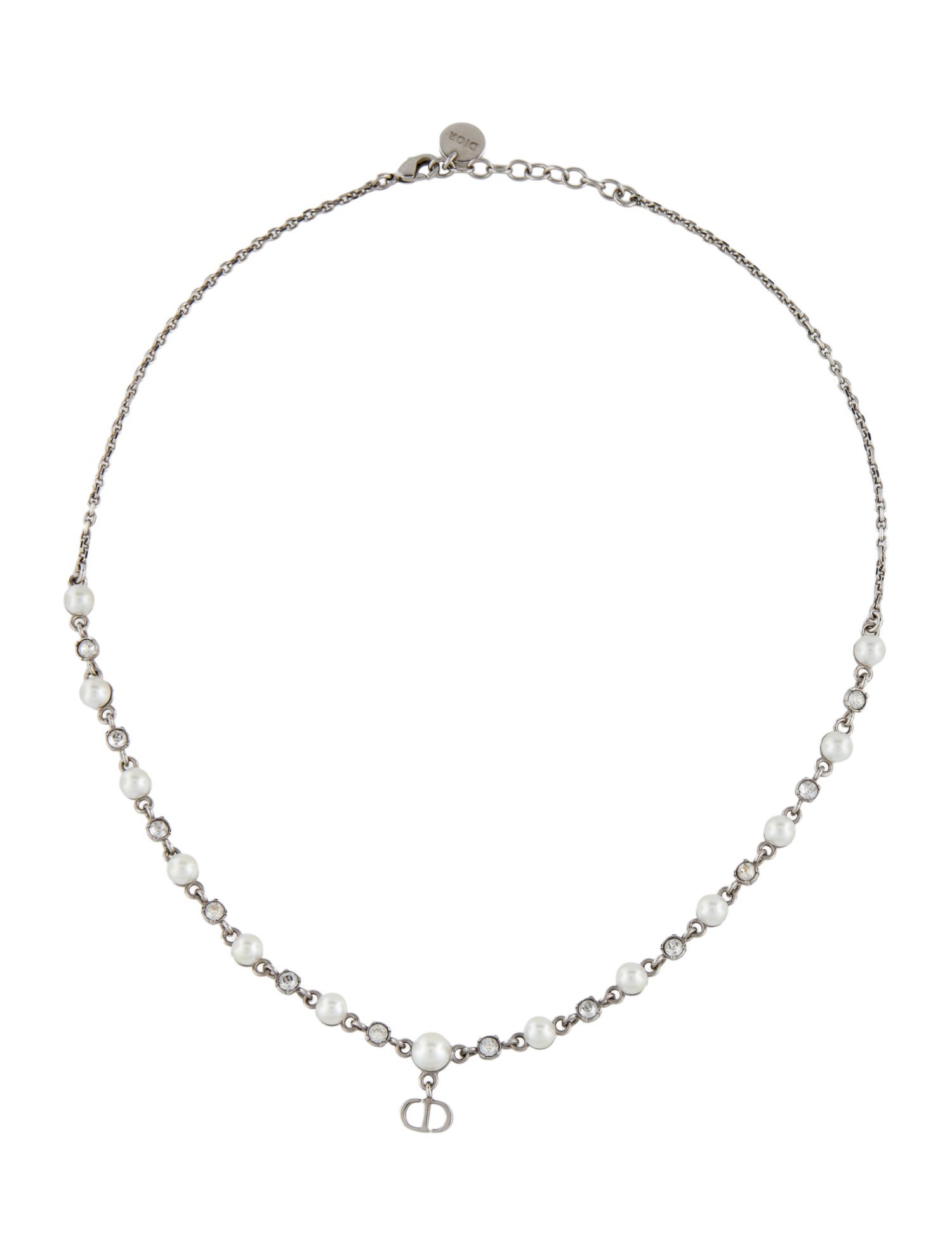 Christian Dior Faux Pearl & Crystal Petit CD Necklace