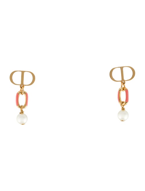 Christian Dior Faux Pearl & Enamel Drop Earrings